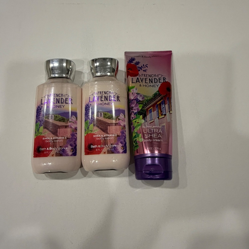 Bath & Body Works French Lavender & Honey Body Lotion & Cream 3pc Bundle